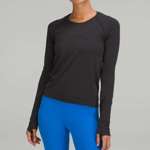 Lululemon Swiftly Tech 2.0 Race Length Top in Black/Gray Stripe (Size 10) - Picture 1 of 7